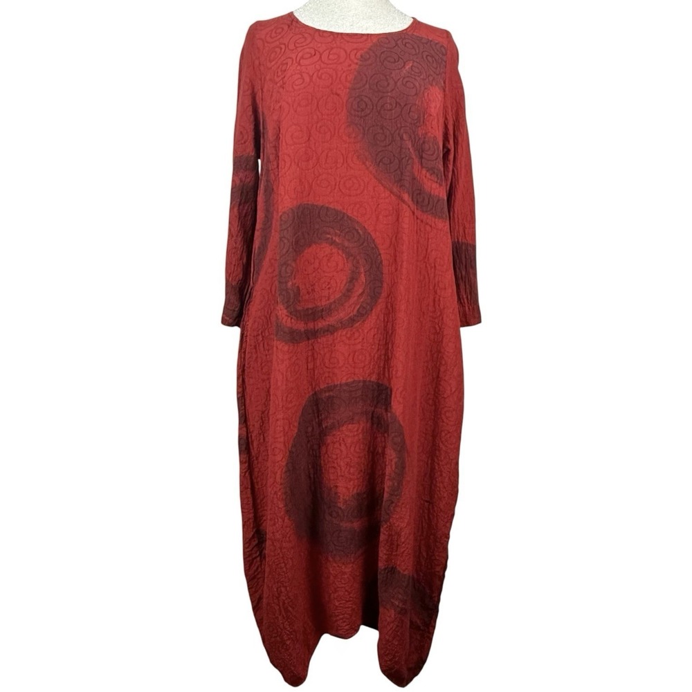 Grizas Bubble Dress Womens M Red Crinkle Lagenlook Art to Wear Boho Statement